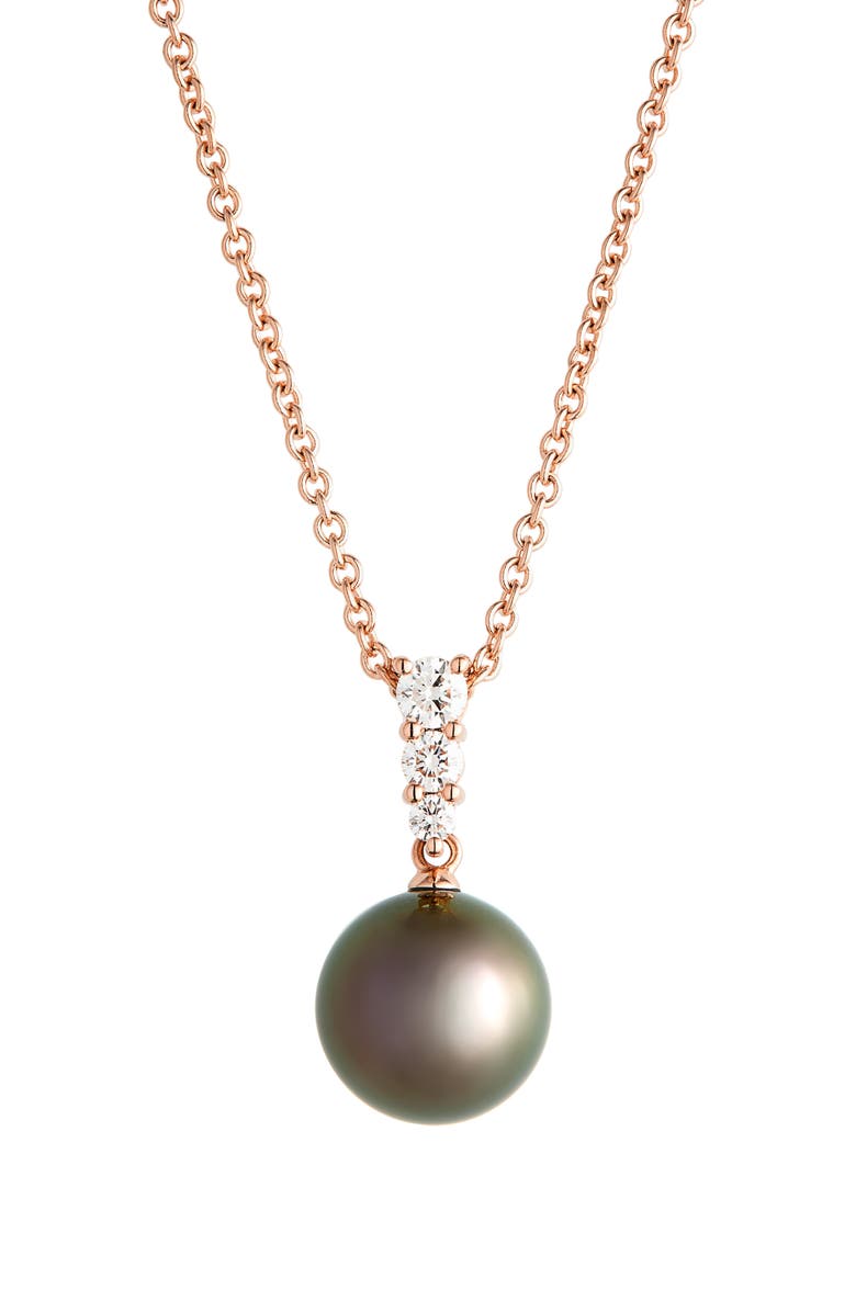 Mikimoto Morning Dew Cultured Pearl & Diamond Pendant Necklace, Main, color, Rose Gold