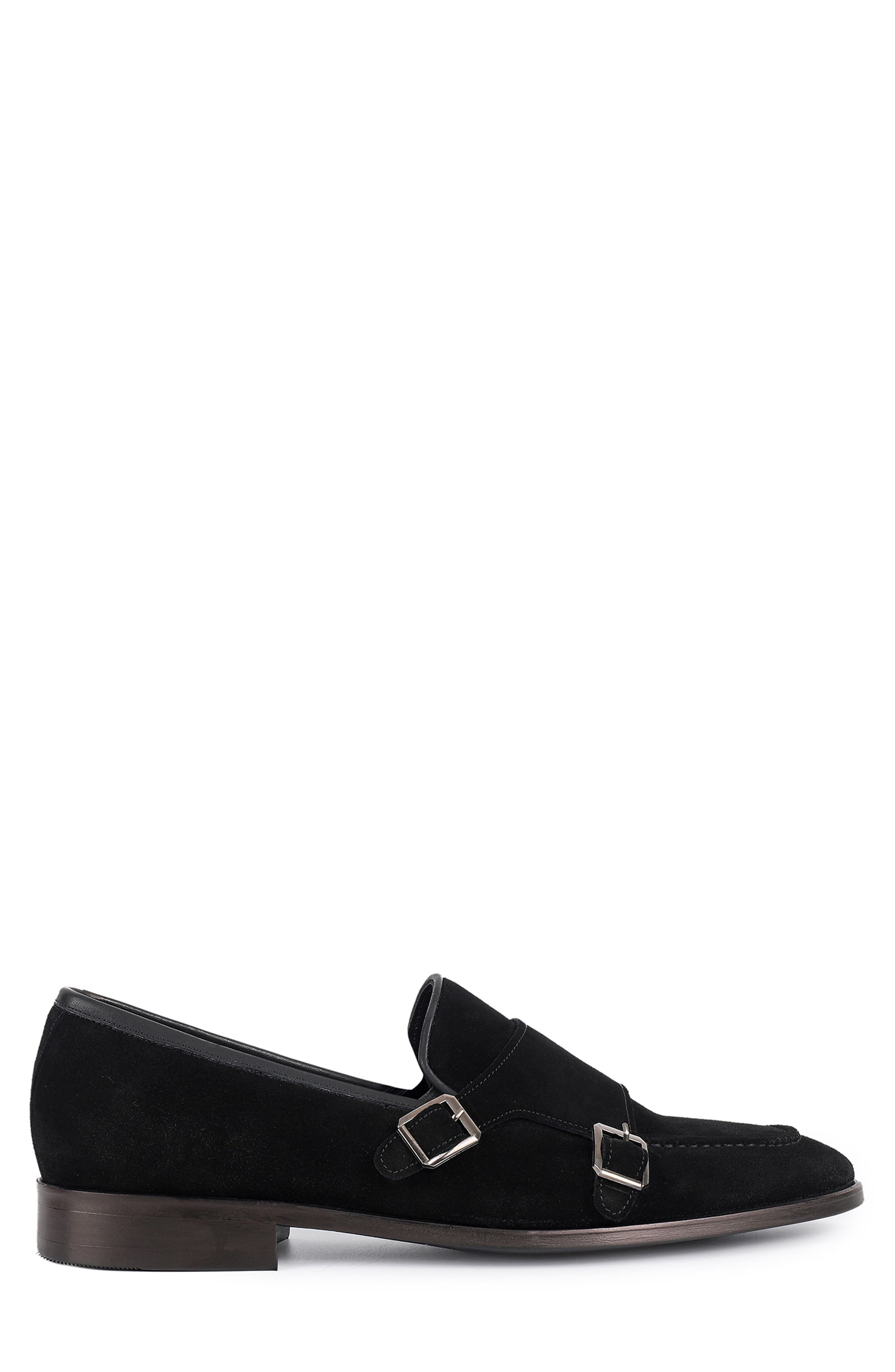 VELLAPAIS Elmaton Double Monk Strap Leather Loafer, Alternate, color, Black