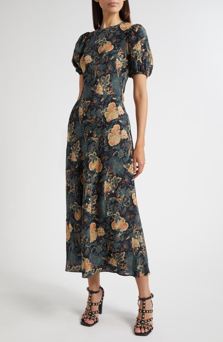 Ulla Johnson Ines Puff Sleeve Silk Maxi Dress, Main, color, Nuit