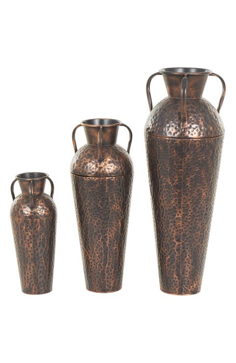 Set of 3 Assorted Metal Vases