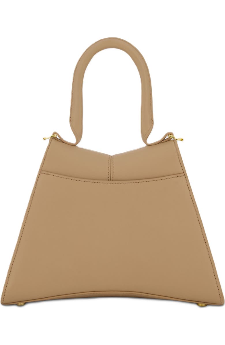 Mac Duggal Gold Hardware Detail Angular Top Handle Small Leather Handbag, Alternate, color, Taupe