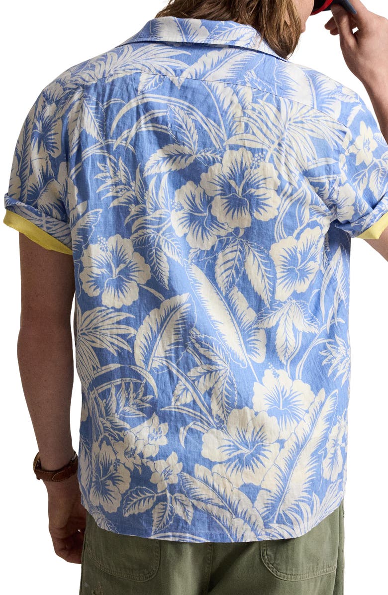 Polo Ralph Lauren Classic Fit Tropical Print Linen Camp Shirt, Alternate, color, Blue Sweetheart Floral