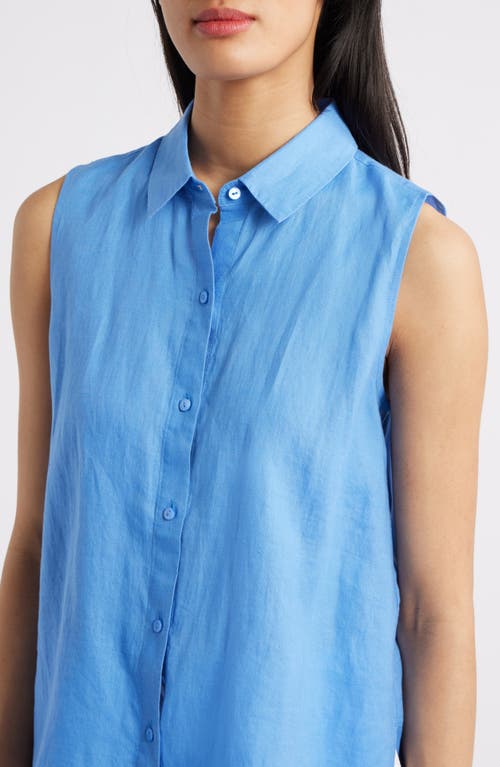 Eileen Fisher Classic Sleeveless Organic Linen Button-up Shirt In Ultma
