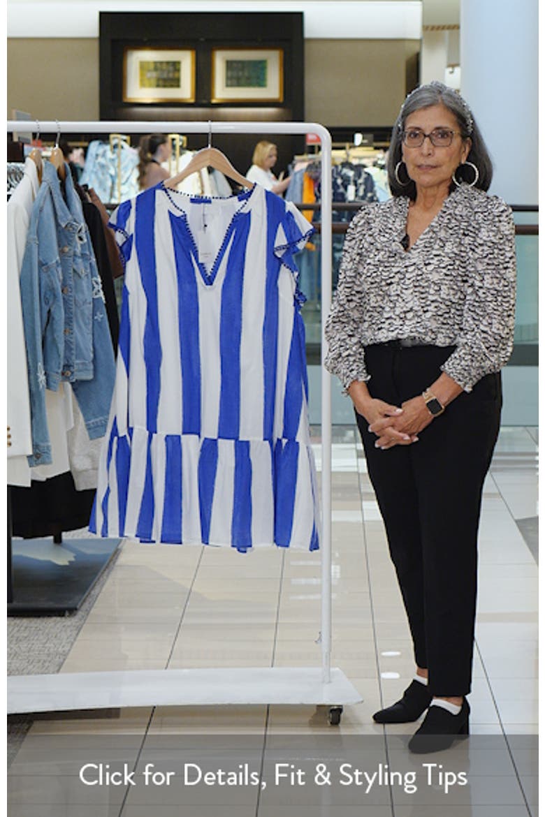 Stripe Cotton Split Neck Shift Minidress video
