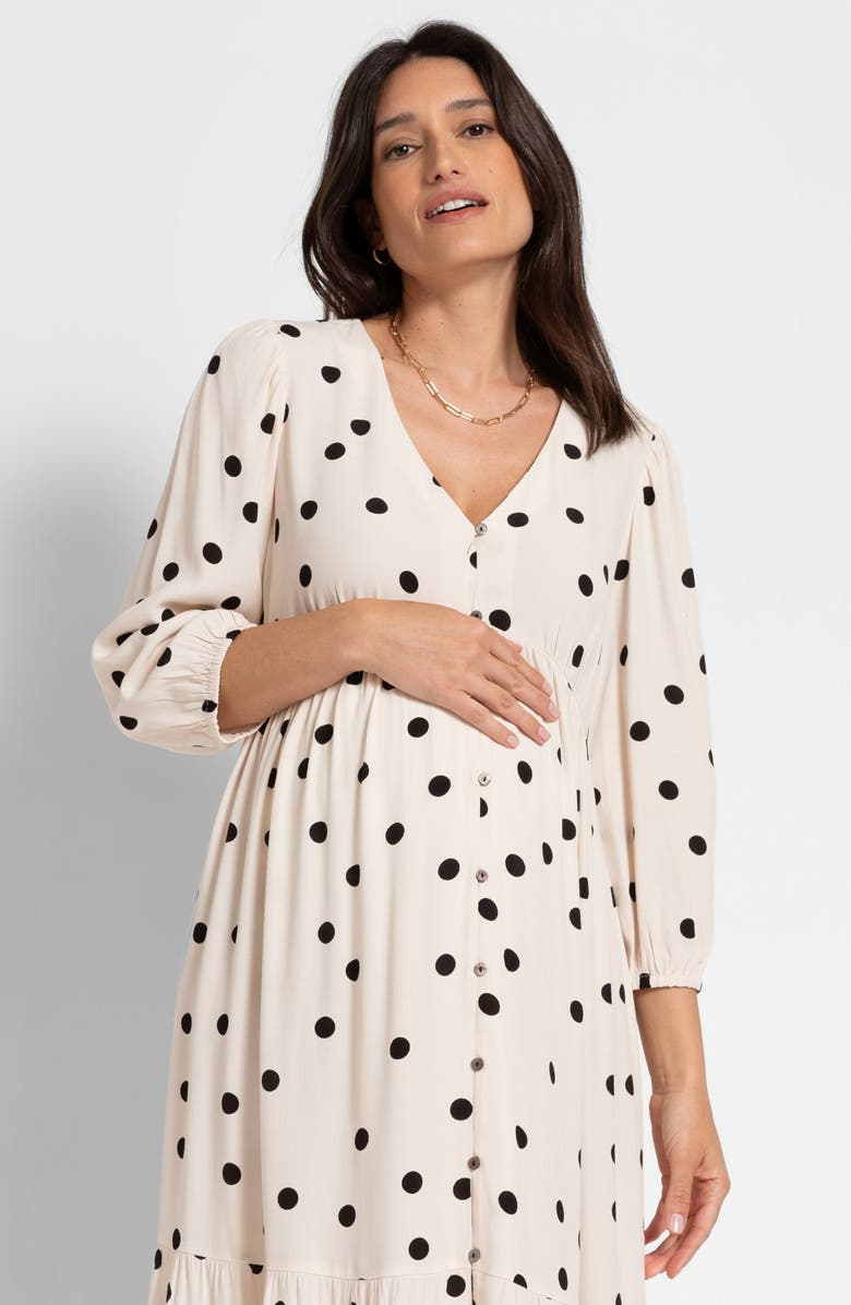 Seraphine Polka Dot Tiered Maternity Midi Dress, Alternate, color,
