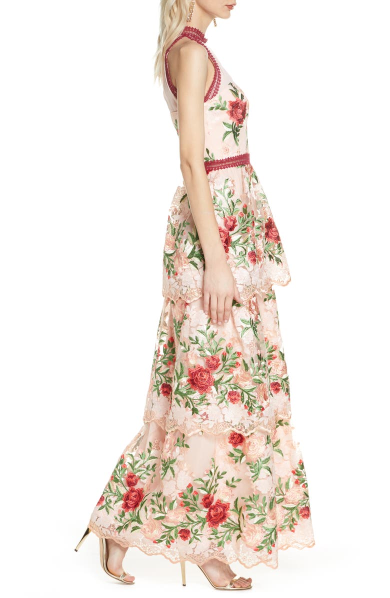 Chi Chi London Rosaleen Embroidered Mesh Gown, Alternate, color,