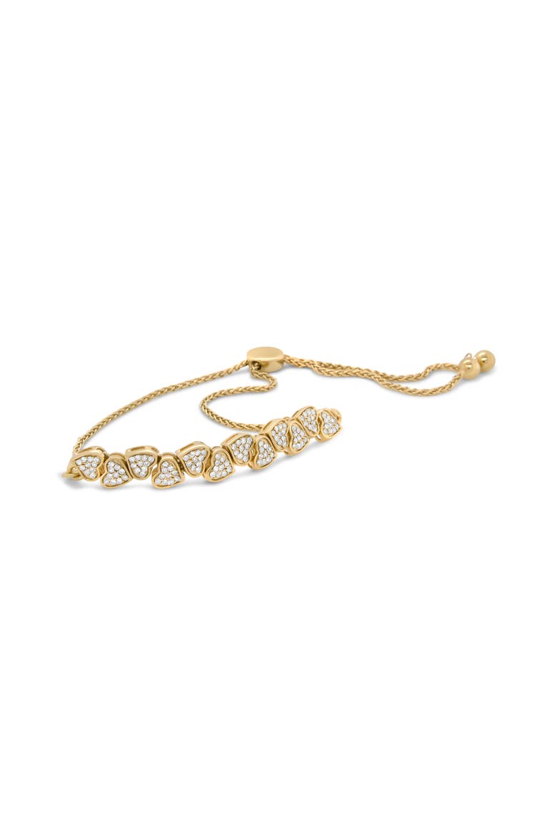 Yellow Gold Plated Silver 1/2 Cttw Diamond Sideways Hearts Bolo Bracelet, Alternate, color, Yellow