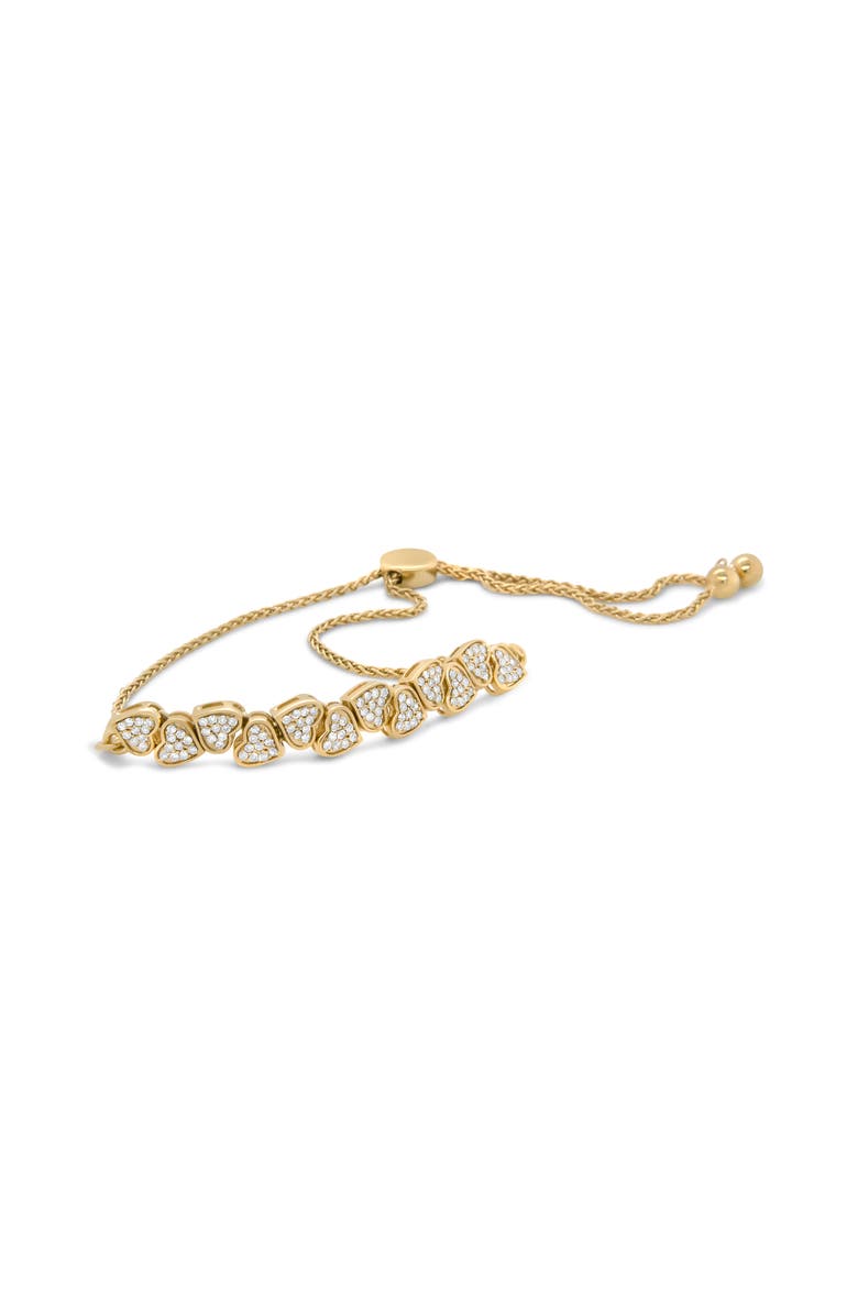 Haus of Brilliance Yellow Gold Plated Silver 1/2 Cttw Diamond Sideways Hearts Bolo Bracelet, Alternate, color, Yellow