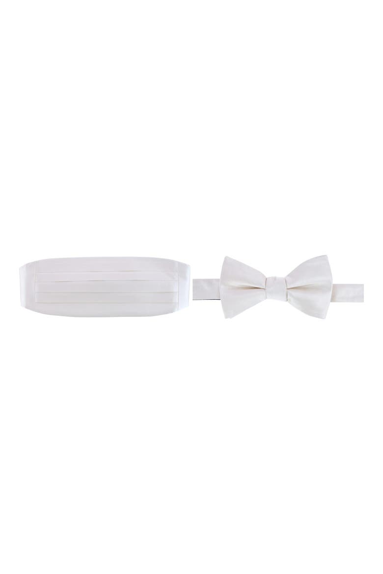 Sutton Solid Color Silk Cummerbund & Bow Tie Bundle, Main, color, Ivory