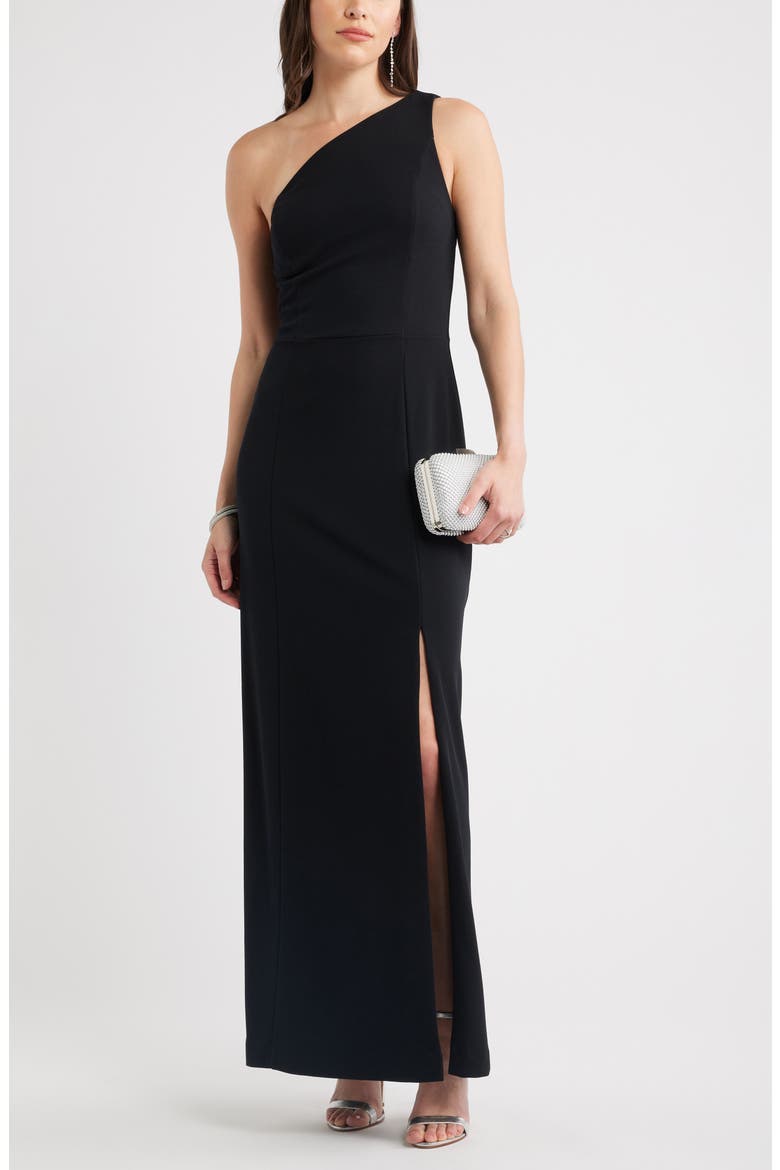 One-Shoulder Maxi Cocktail Dress, Main, color, BLACK