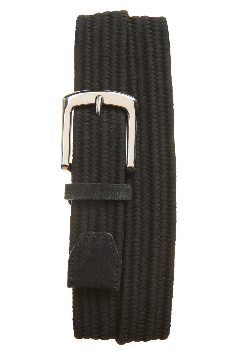 Braided Stretch Suede Belt, Main, color, BLACK
