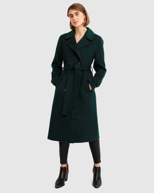 Belle & Bloom Front Runner Belted Coat In Dark Green