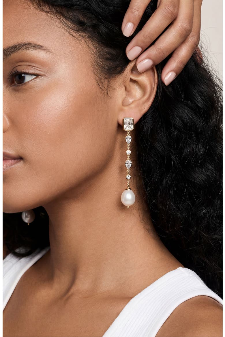 Gleaming Cubic Zirconia Linear Earrings, Alternate, color, GOLD