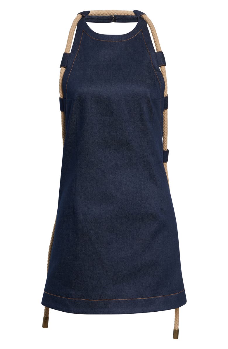 MONSE Rope Trim Denim A-Line Minidress, Main, color, Dark Indigo