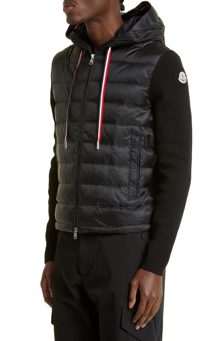 Moncler Quilted Down & Knit Cardigan, Alternate, color, 