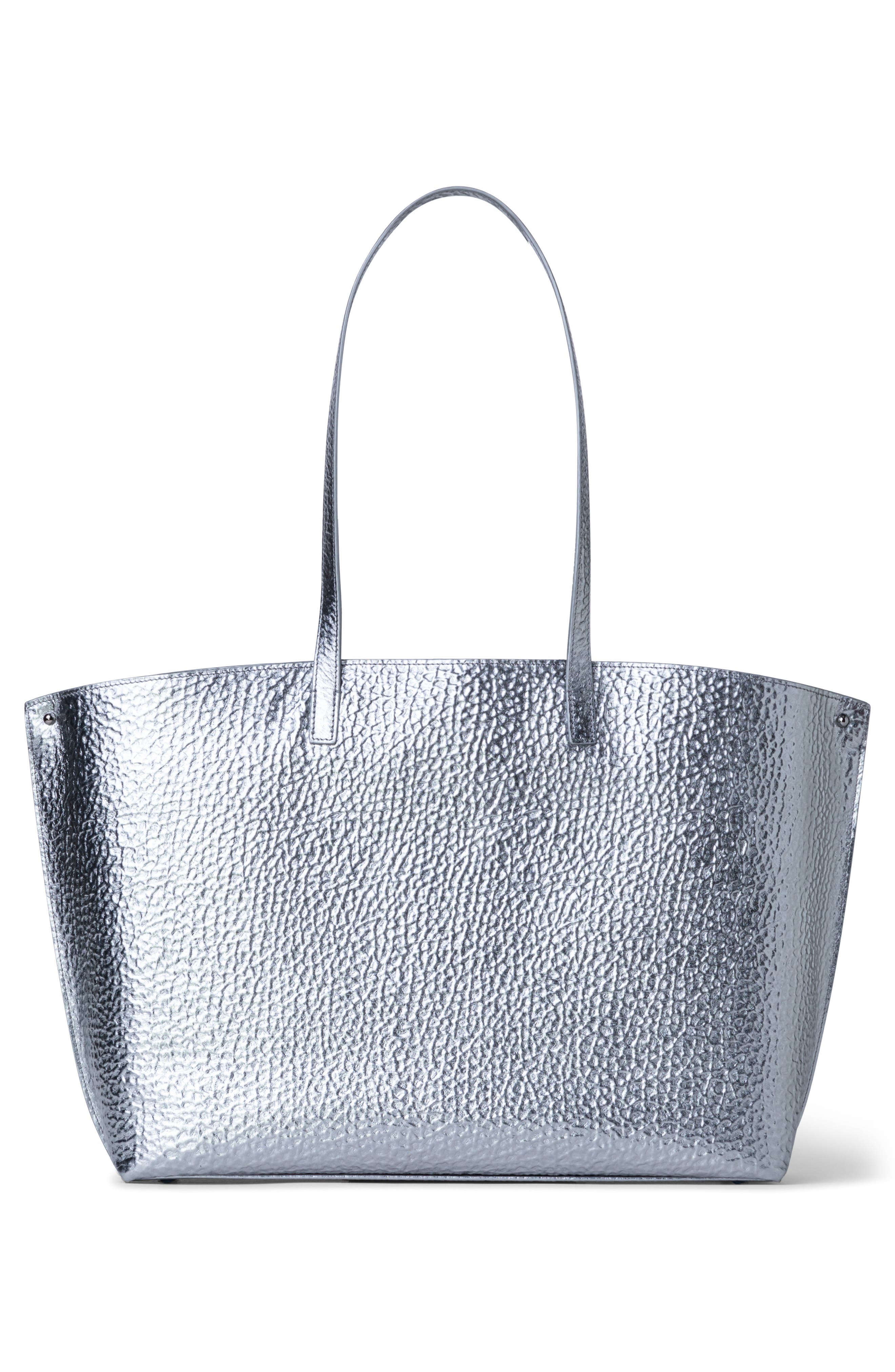 AI Medium Hammered Metallic Leather Tote Bag, Alternate, color, INOX