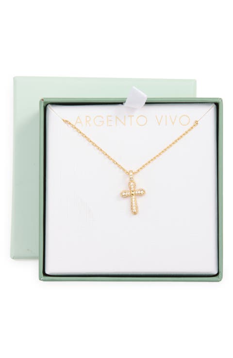 Flared Cross Crystal Pendant Necklace