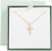 Argento Vivo Sterling Silver Flared Cross Crystal Pendant Necklace