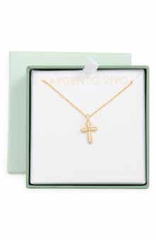 Flared Cross Crystal Pendant Necklace