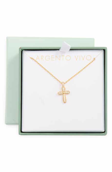 Flared Cross Crystal Pendant Necklace