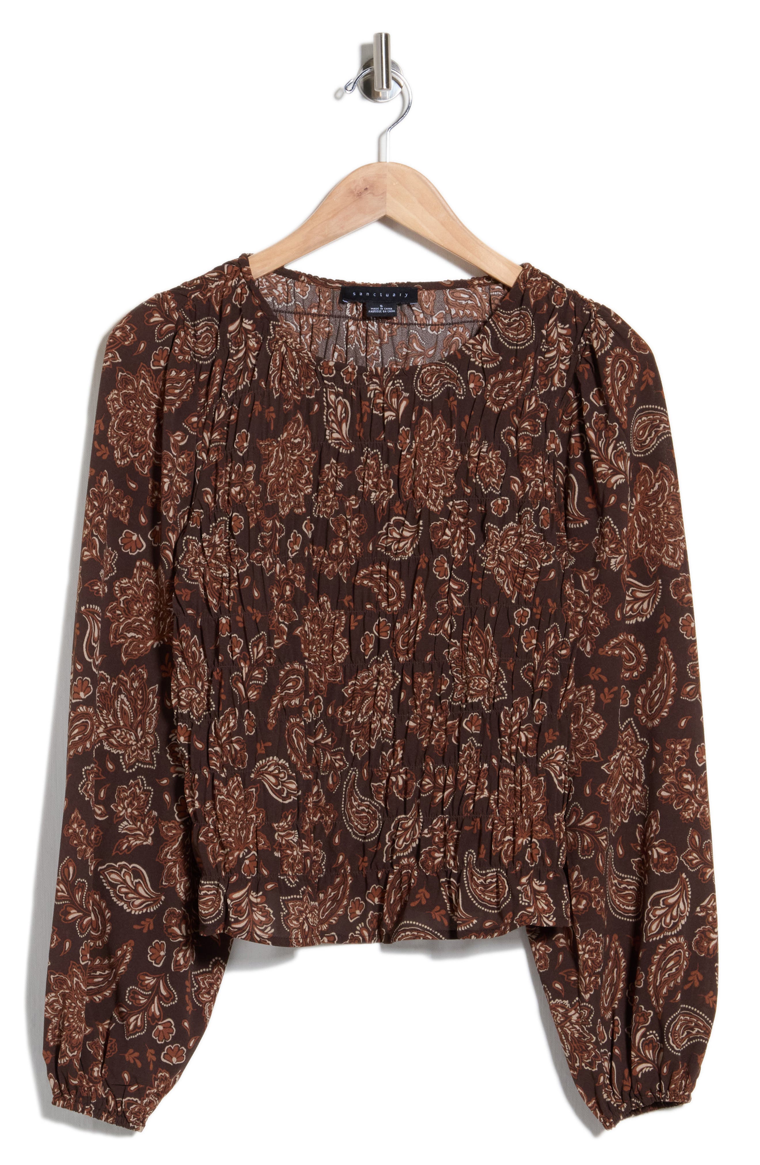 Smocked Long Sleeve Crop Top
