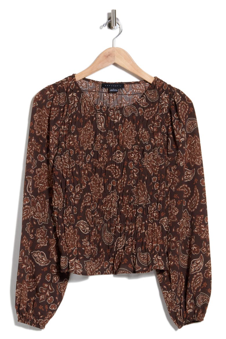 Smocked Long Sleeve Crop Top, Main, color, WINDSOR WIND CHIP BROWN