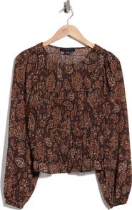 Sanctuary Smocked Long Sleeve Crop Top