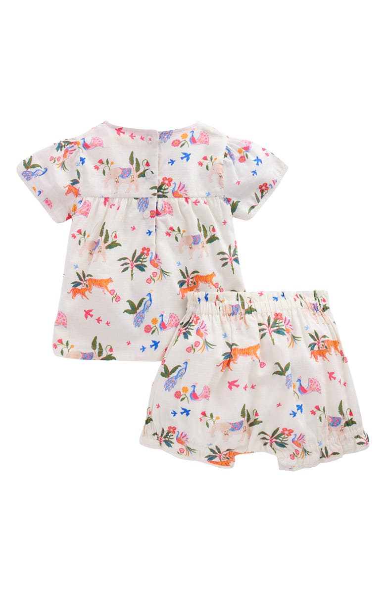 Mini Boden Cotton Babydoll Top & Bloomers Set, Alternate, color, Ivory Small Tropical Animals