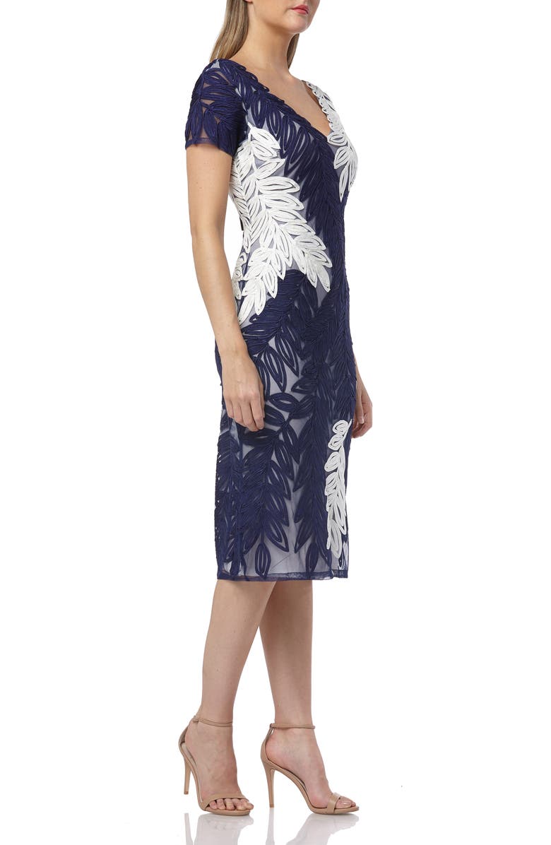 JS Collections Leaf Soutache V-Neck Sheath Dress, Alternate, color,
