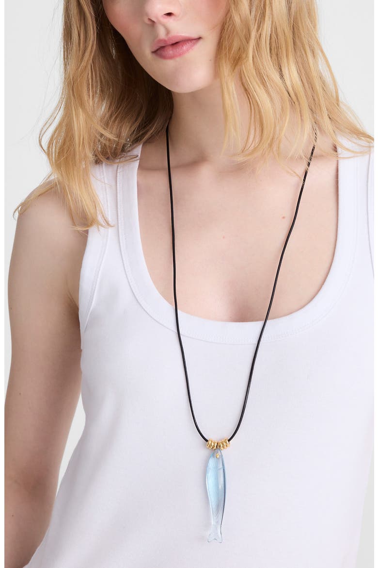 Fish Charm Leather Cord Necklace, Alternate, color, FROSTED SKY