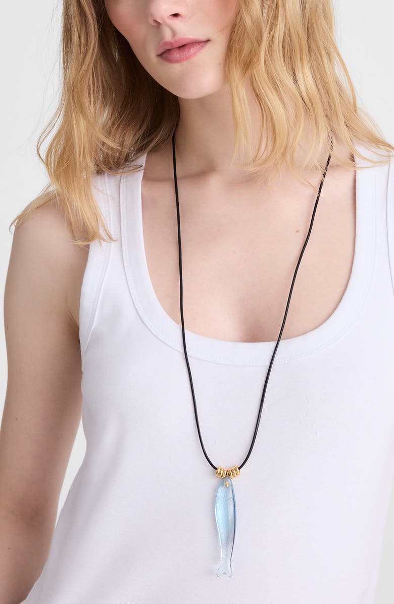 Madewell Fish Charm Leather Cord Necklace, Alternate, color, Frosted Sky