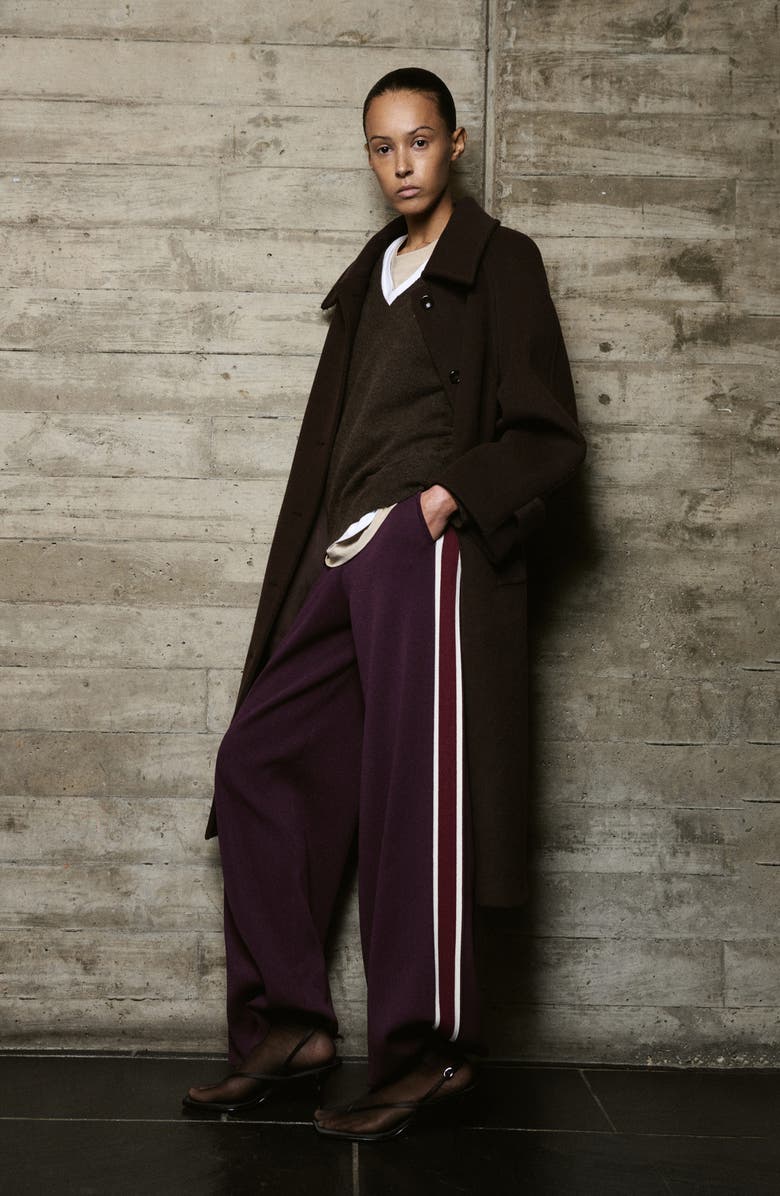 MANGO Contrast Stripe Knit Pants, Alternate, color, Wine