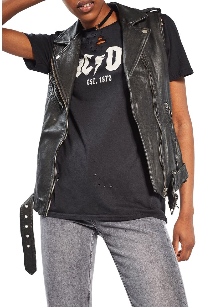 Leather Moto Vest, Main, color, BLACK