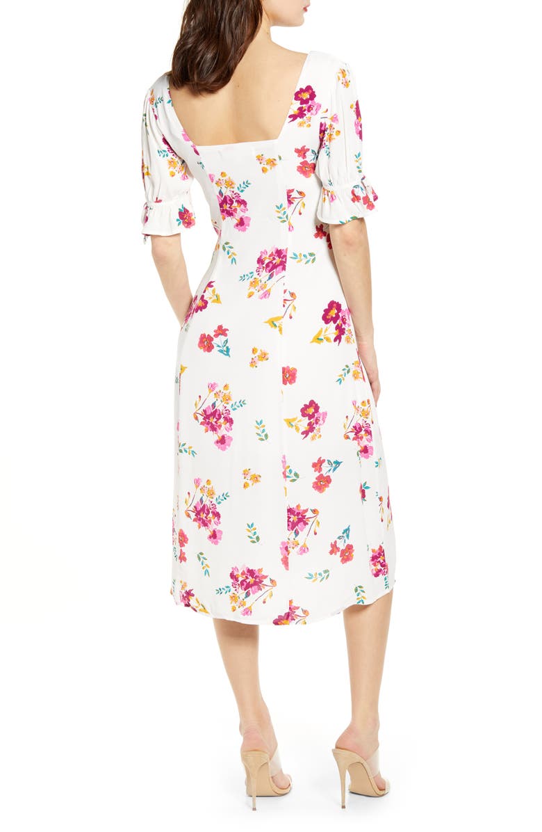 Row A Floral Print Front Button Midi Dress, Alternate, color, 