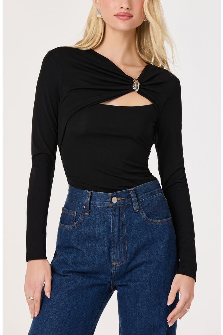 Shanetta Offset Cutout Knit Top, Main, color, BLACK