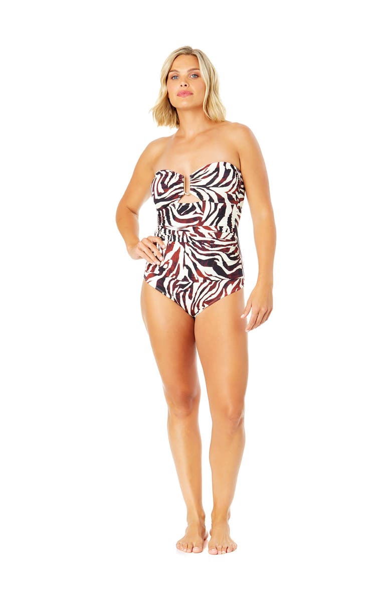 Anne Cole Women's Tiger Dance Ring Front Bandeau One Piece Swimsuit, Alternate, color, Tiger Dance