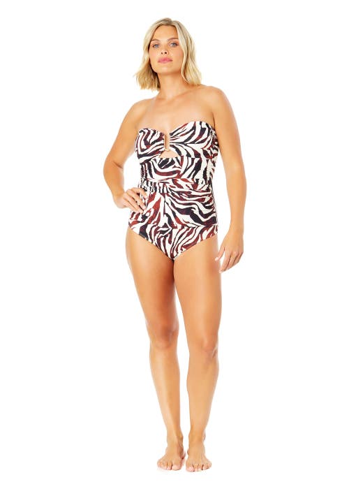 ANNE COLE TIGER DANCE RING FRONT BANDEAU ONE PIECE SWIMSUIT