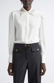 McQueen Beaded Collar Silk Button-Up Shirt