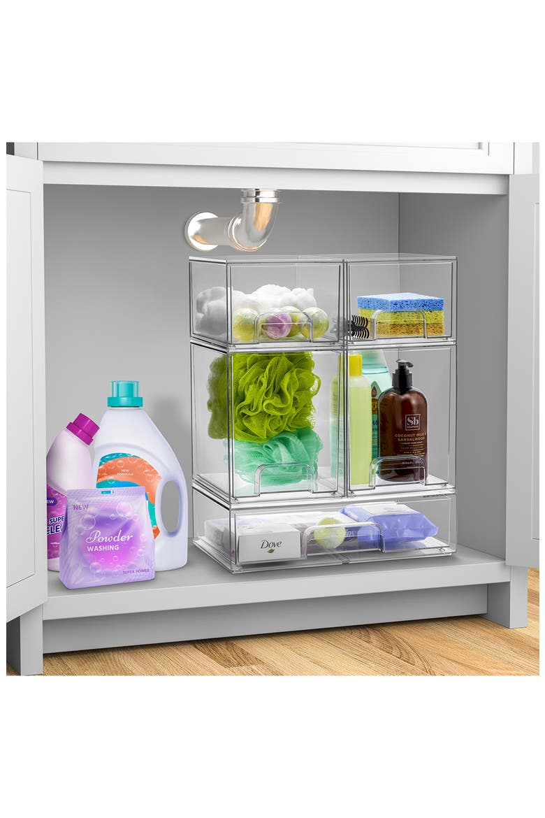3-Pack Stackable Storage Drawers, Alternate, color, CLEAR