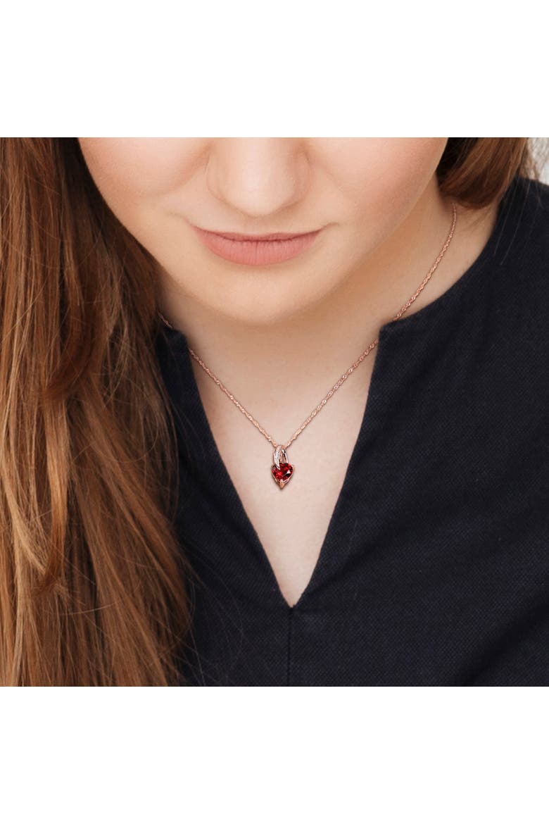 Gemstone & Diamond Swirl Heart Necklace 10K, Alternate, color, Garnet