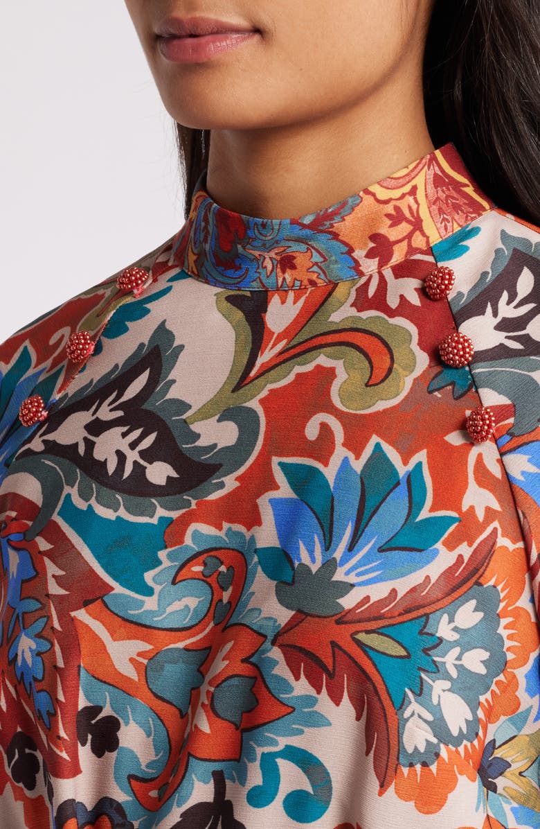 Tahari ASL Twin Print Tie Belt Mock Neck Long Sleeve Dress, Alternate, color, 