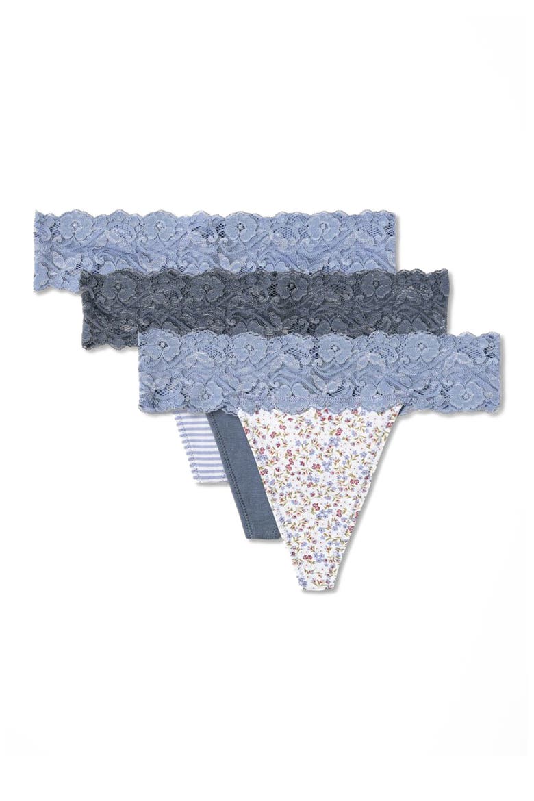 Lace Waist Thong 3-Pack Made With Organic Cotton, Main, color, Lace Wildflowers