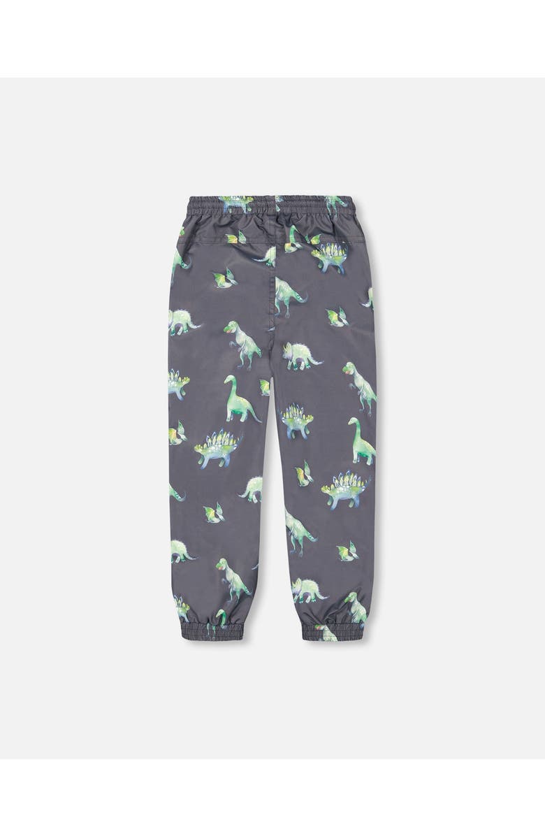 Deux par Deux Little Boy's Two Piece Hooded Coat And Pant Mid-Season Set Grey Printed Dinosaurs, Alternate, color, 