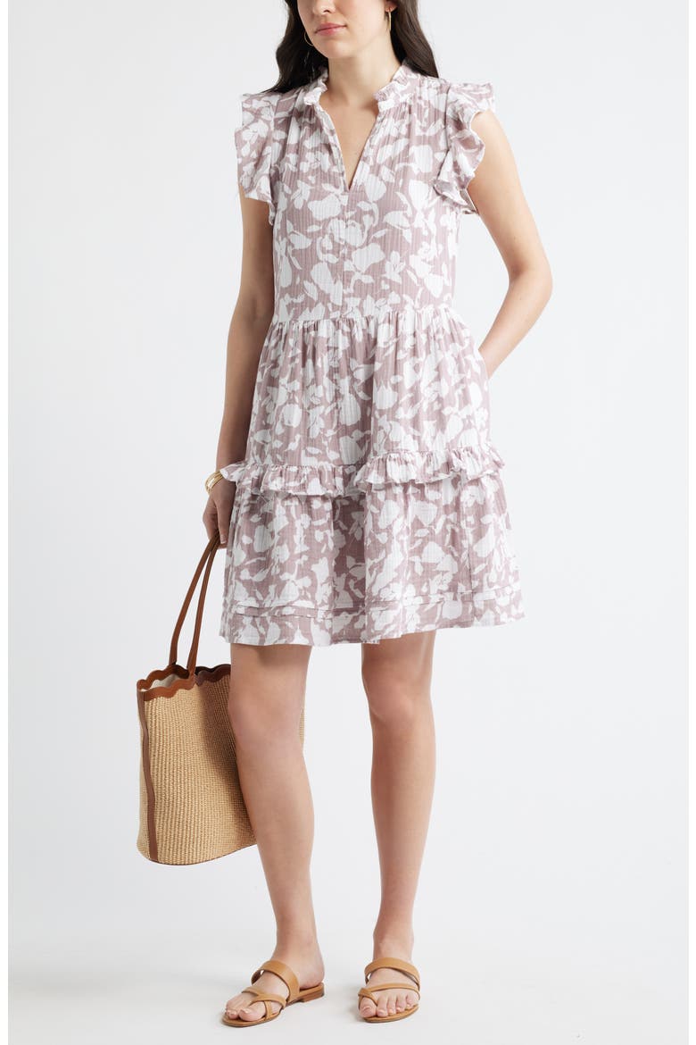 Floral Ruffle Gauze Dress, Alternate, color, PURPLE HERON SHADOWED TROPIC