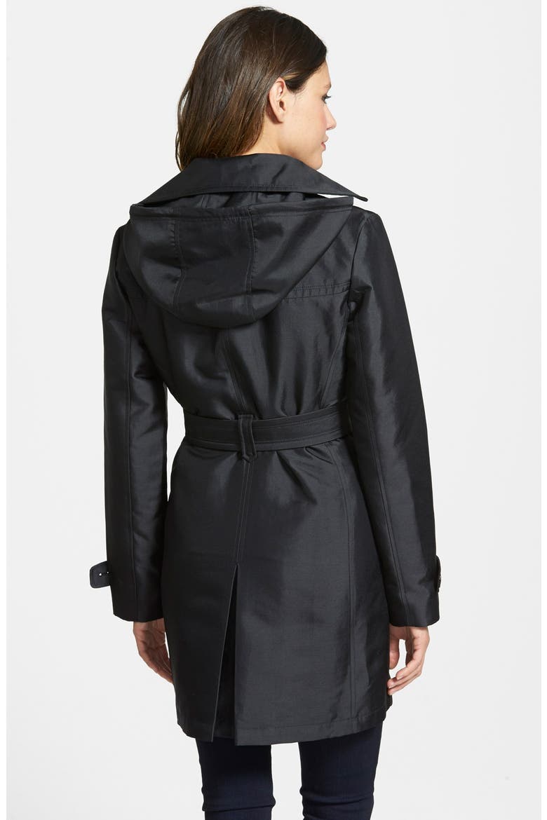 Single Breasted Sateen Trench Coat, Alternate, color, BLACK
