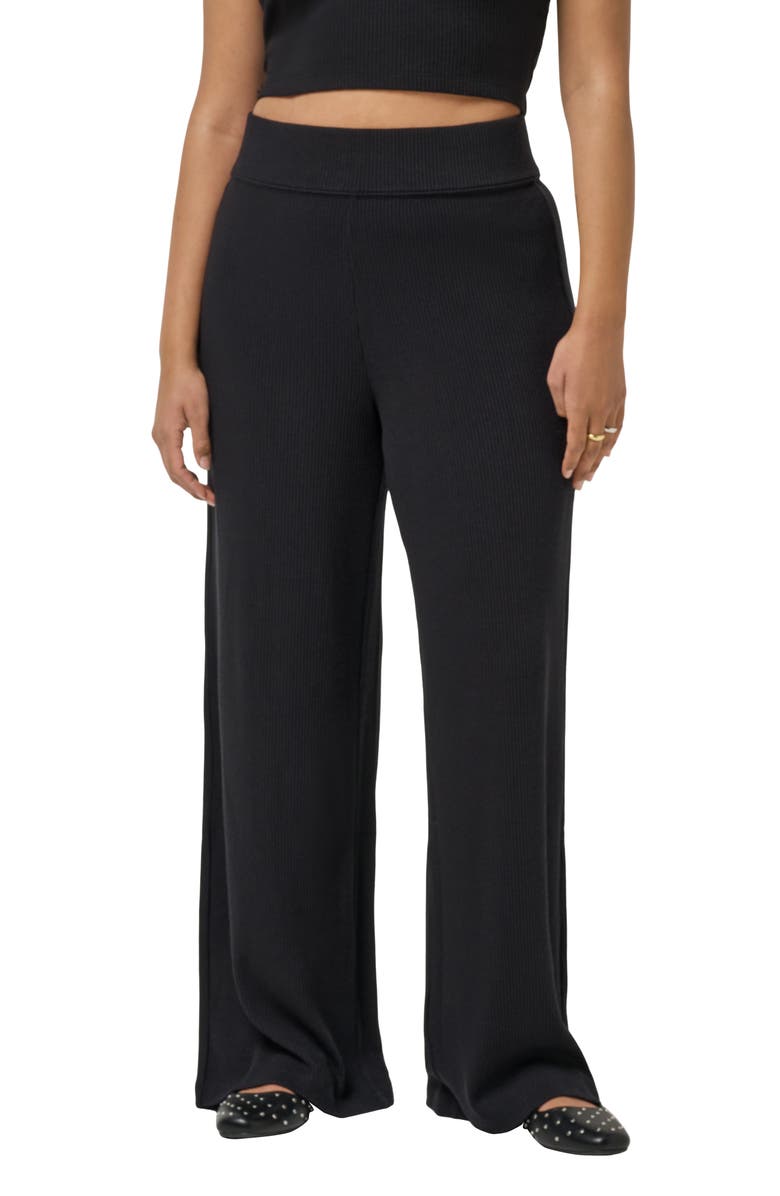TravisMathew Evening Retreat Rib Wide Leg Pull-On Pants, Alternate, color, Black