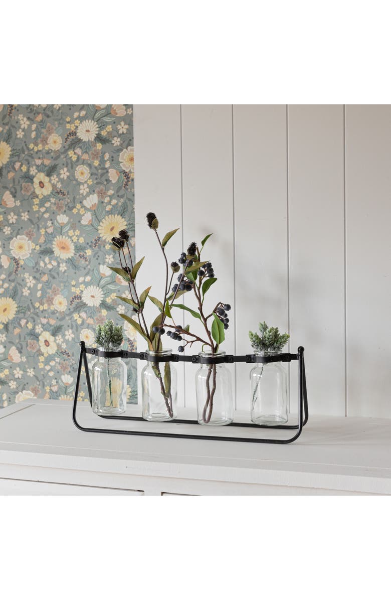 Foreside Home and Garden 4 Vase Bud Vase Holder Black Cast Iron & Glass, Alternate, color, Black