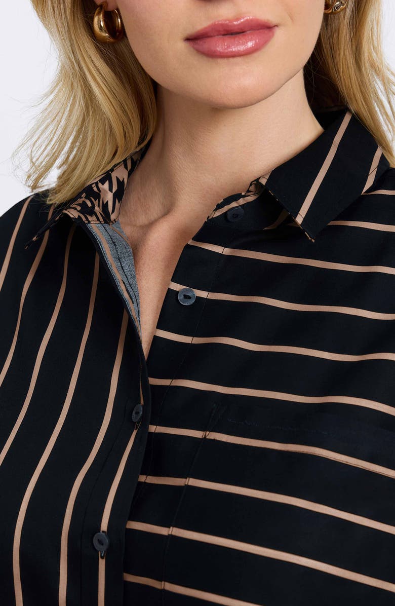Foxcroft Marina Stripe Cotton Button-Up Shirt, Alternate, color, Black/ Almond