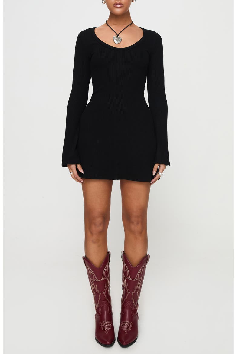 Best Interest Long Sleeve Rib Minidress, Main, color, BLACK