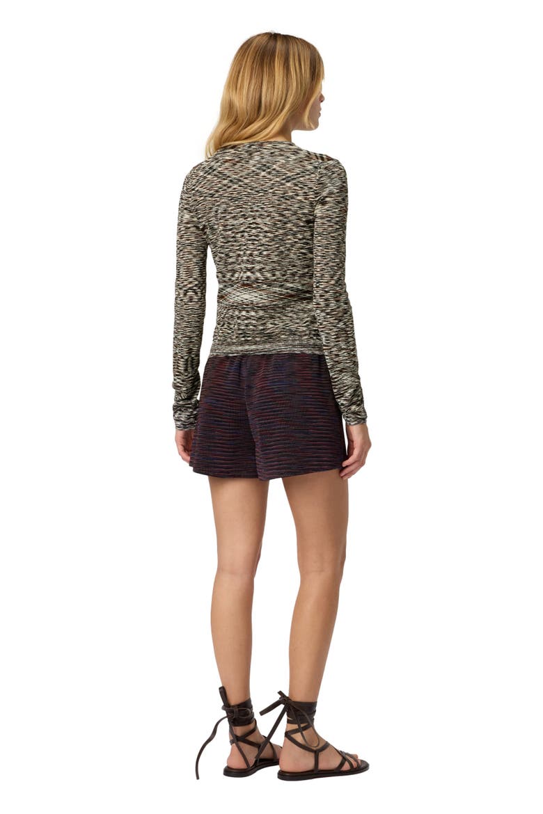 Short Crew Neck Cardigan In Smooth Flame Knit, Alternate, color, Black & Brown